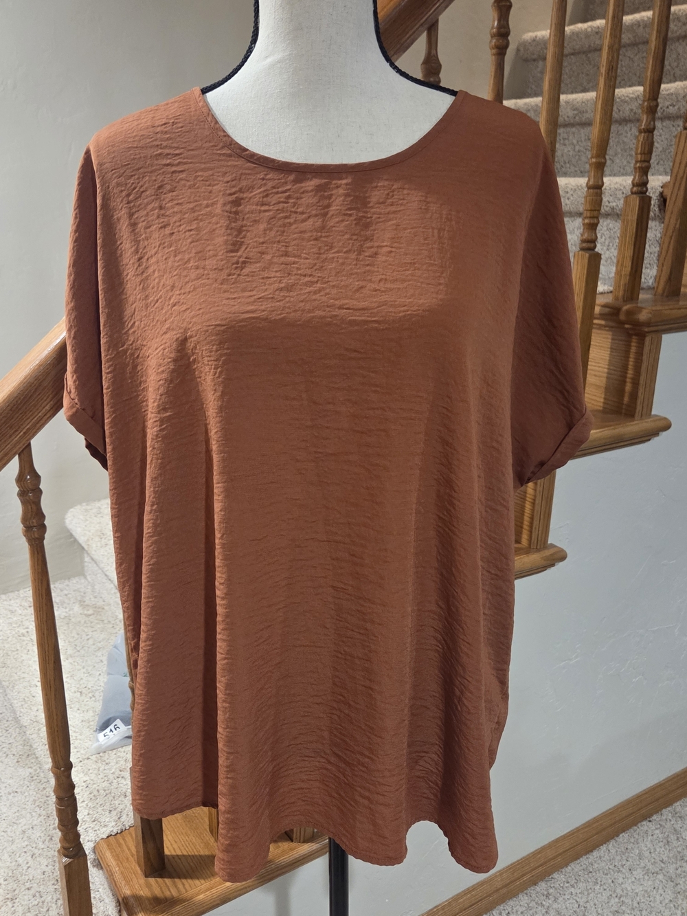 Maurices Short-Sleeve Textured Top in Rust Brown
